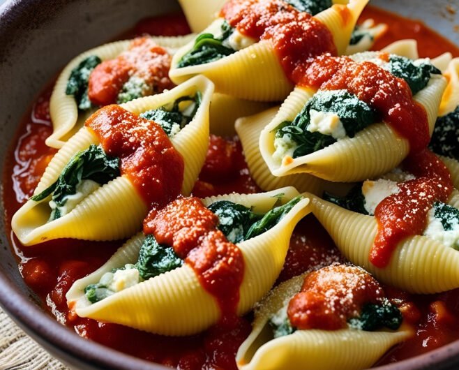 Spinach and ricotta stuffed pasta shells